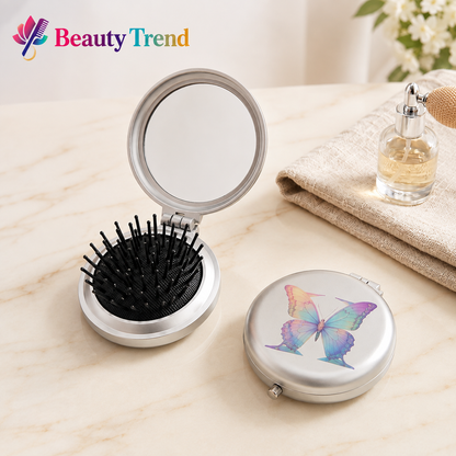 Butterfly Glow 2-in-1 Folding Mirror & Hairbrush