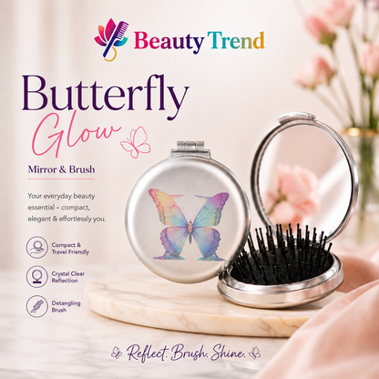 Butterfly Glow 2-in-1 Folding Mirror & Hairbrush